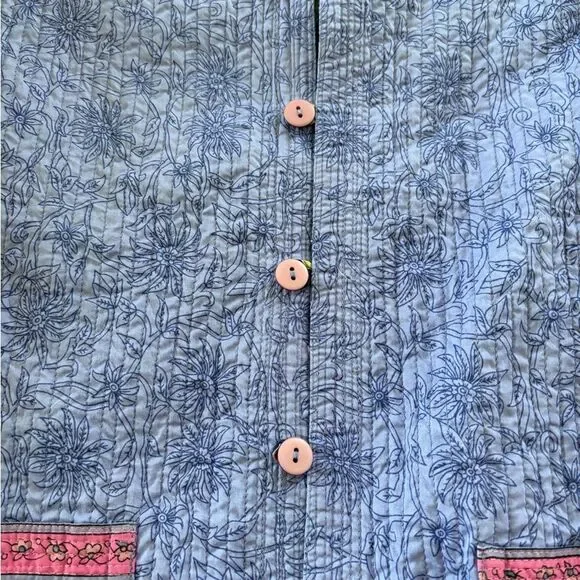 Reversible Women Floral Textured Quilted Jacket Size L Pockets Both Sides P2P 22 - Picture 9 of 12